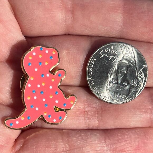 Dinosaur T Rex Pink Froster Animal Cookie Enamel Pin - Picture 4 of 7